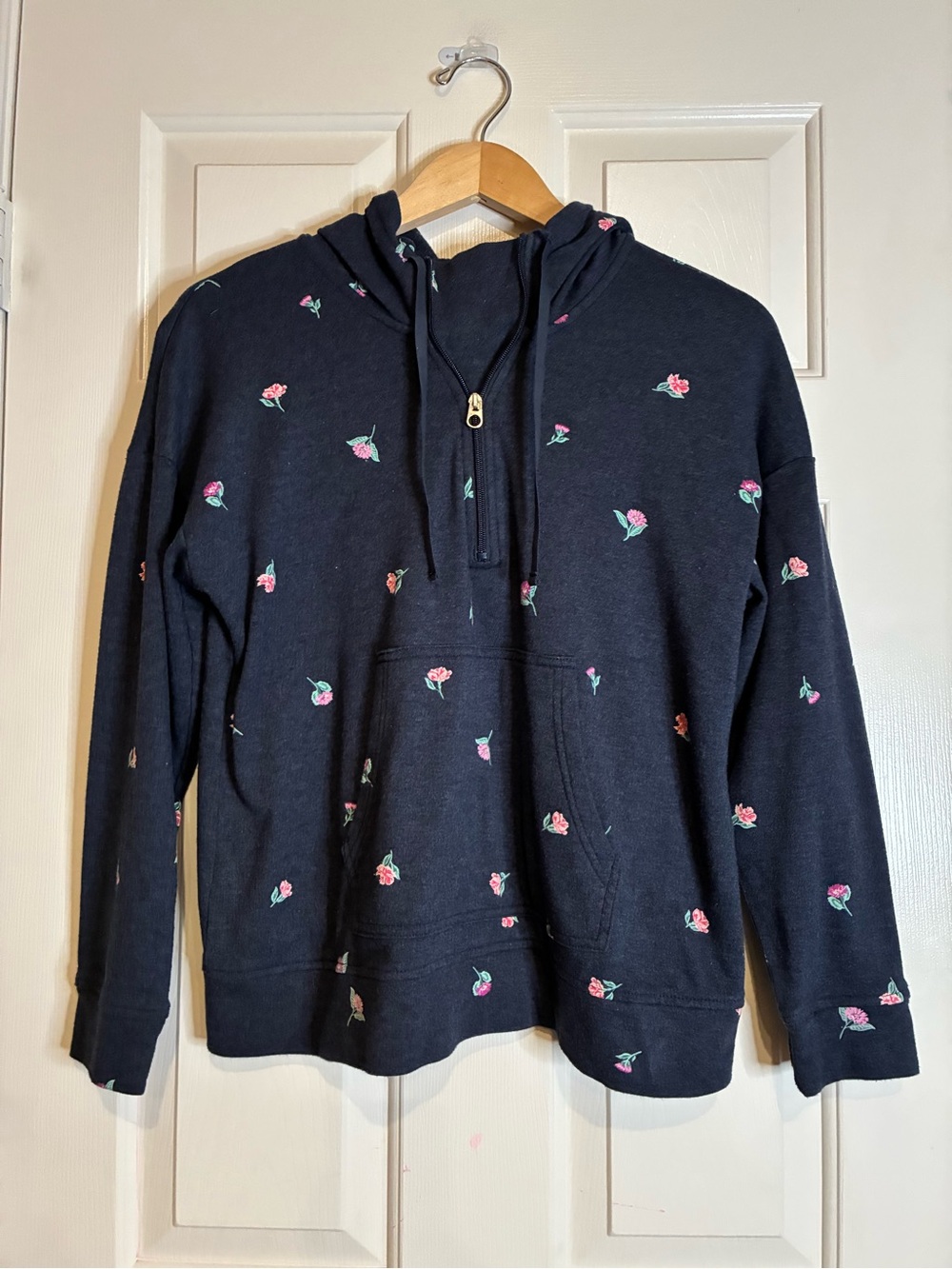 croft & barrow Women’s Navy Half-Zip Hoodie with Pink Rose print
